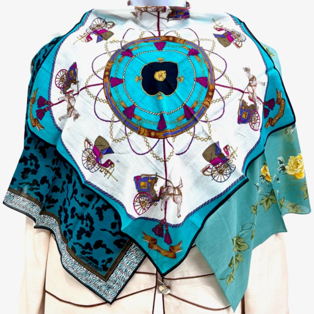 Unused Celine Paris + Melriese & Roch Cearces HandKerchief 19" Greem Beige  (6 - Picture 2 of 14